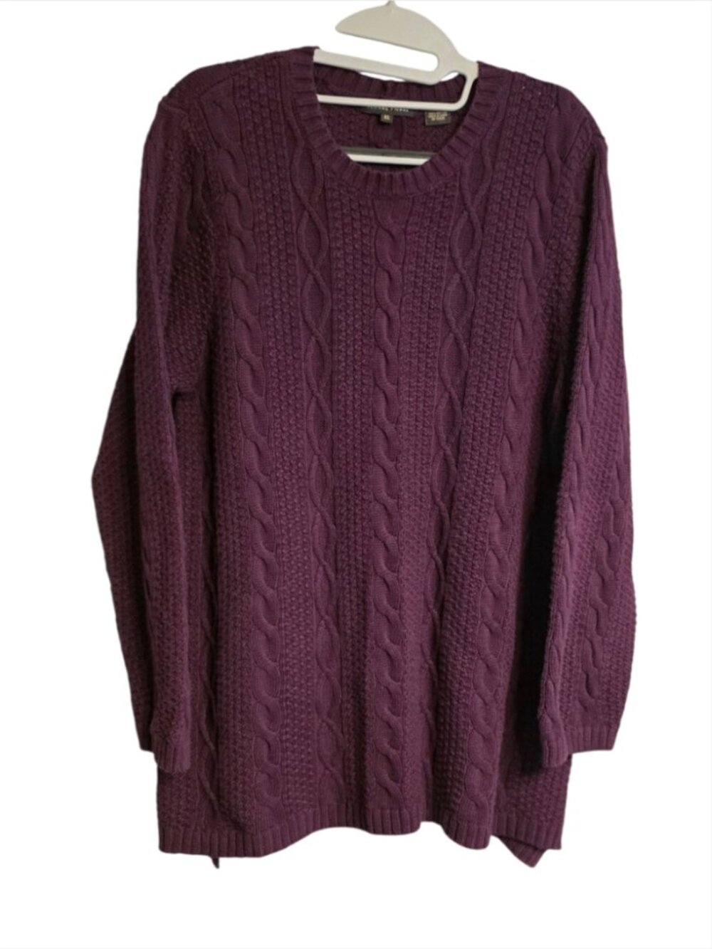 Jeanne Pierre Purple Cable Knit Fisherman Sweater Preppy Cotton Bold Artsy